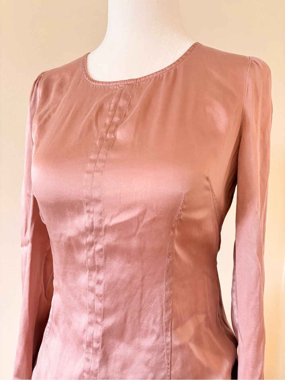 Silk Pink Long-Sleeve Blouse